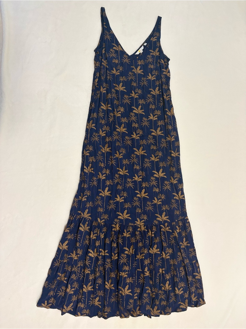 Boden Navy & Tan Palm-Print Maxi Dress